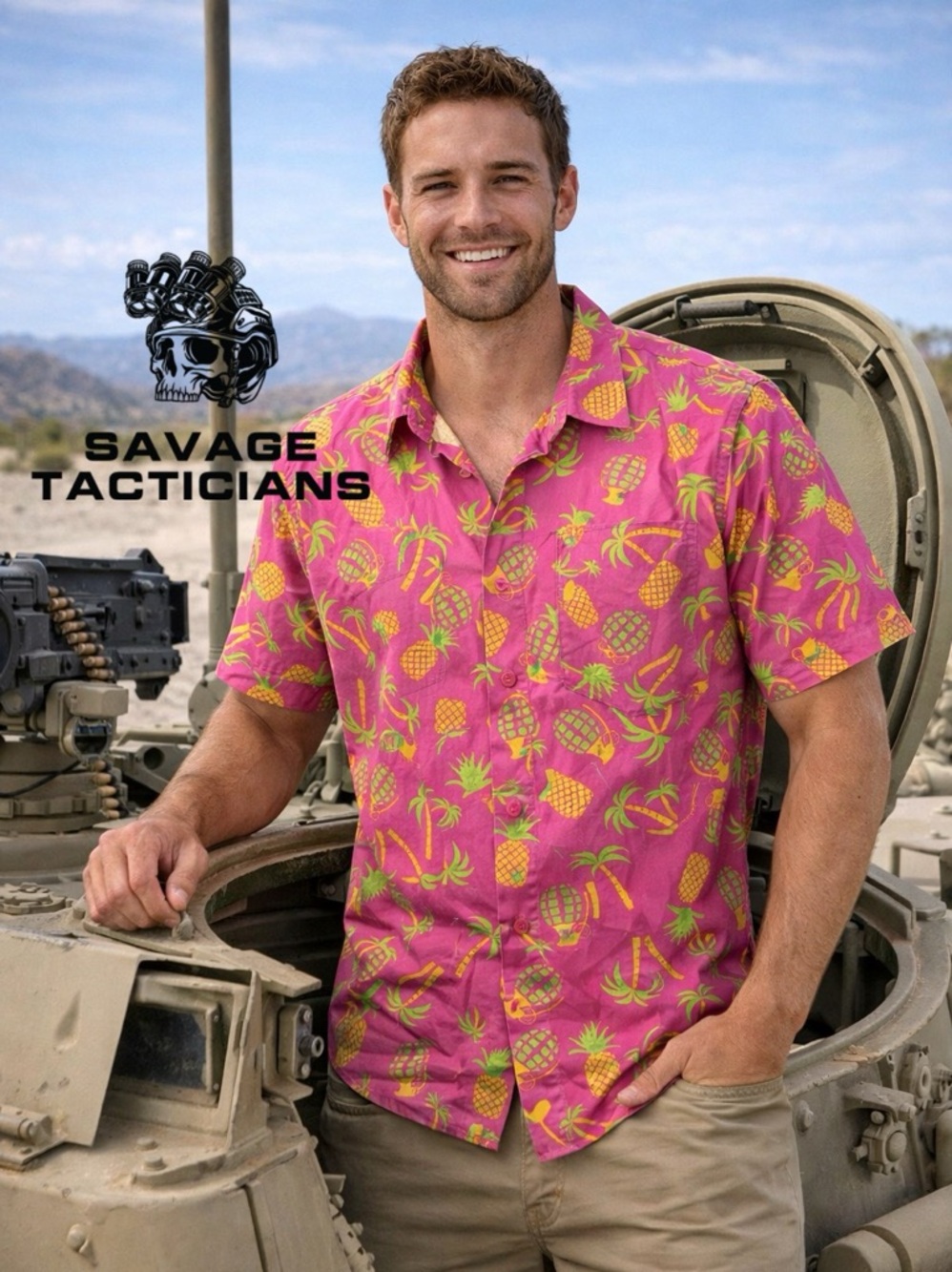 🌴🔥Savage Tacticians Shirt Mens Pineapple Palm Tree Hawaiian Grenade Tropical XL